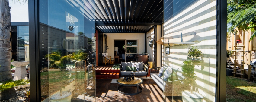 Bask Louvre Roofs x 5 Glaslide Doors Sliding glass doors on end room